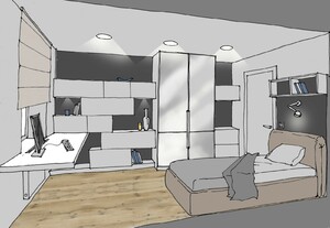 Заказать  заочно нетривиальный Блиц-дизайн-проект интерьеров жилого пространства в г. Харьков  . Спальня-кабинет 10,2 м2.